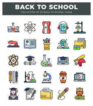 A flat design icons representing back to school. science. and learning. Fla.. Illustrazione stock