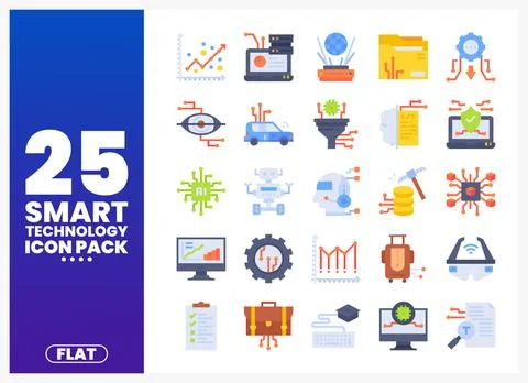 Flat design icons representing smart technology concepts in a grid layout. Stockillustratie
