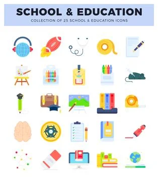 Flat design icons for school and education. on white background. Stock Illustration