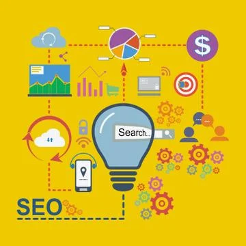 Flat design icons set of analytics search information and website SEO Stock Illustration