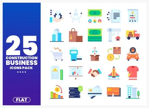 Flat design icons showcasing construction business elements. Stock Illustration