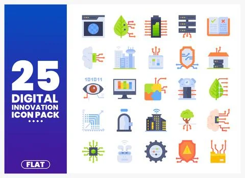 Flat design icons showcasing digital innovation concepts and technology in .. Stock Illustration