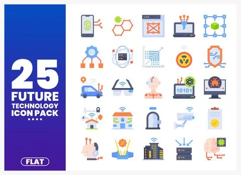 Flat design icons showcasing future technology concepts. 库存插图