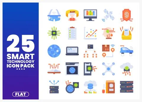 Flat design icons of smart technology concepts presented with a blue gradie.. Illustrazione stock