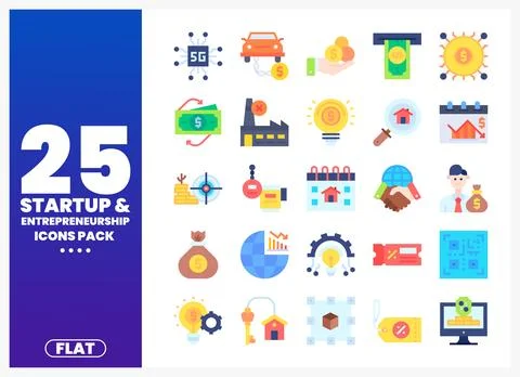 Flat design icons for startup and entrepreneurship concepts Stock Illustration