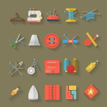 Flat design icons vector collection of sewing items Set of colored flat ve... Stock Photos