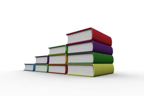 Flat design illustrating colored hardcover books stacking in rising stair on Stock Illustration