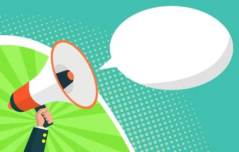Flat Design Illustration Background of Hand Holding Megaphone Horn Speaker .. 스톡 일러스트