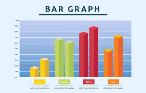 Flat Design Illustration of Bar Graph Chart Diagram for Business Data Month.. Stock Illustration