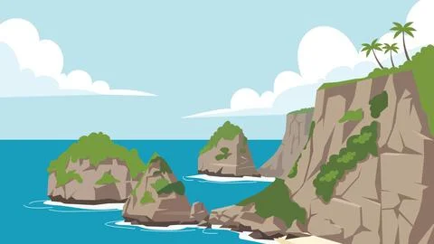 Flat Design Illustration Cliff Lagoon Bali Beach Illustrazione stock