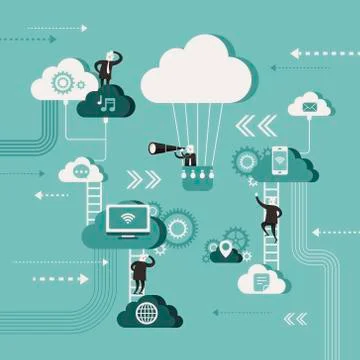 Flat design illustration concept of explore cloud network Stock Illustration