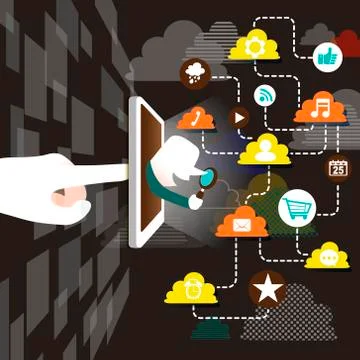 Flat design illustration concept of explore cloud network Stock Illustration