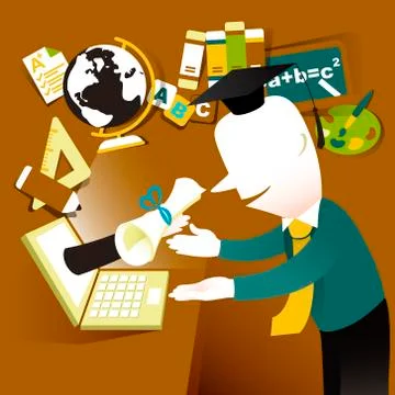 Flat design illustration concept of online education e-learning 스톡 일러스트