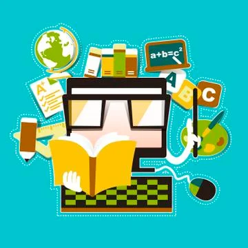 Flat design illustration concept of online education e-learning Stock Illustration