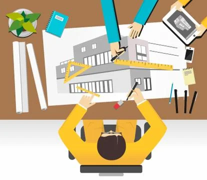 Flat design illustration concepts for construction, working, drawing, archite Stock Illustration