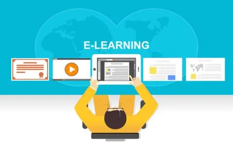 Flat design illustration concepts for e-learning, online studying, or online  Stock Illustration