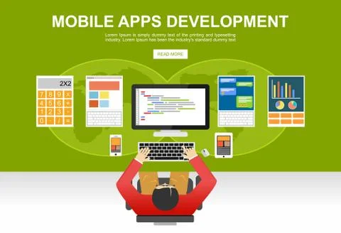 Flat design illustration concepts for mobile apps development, programming, p Stock Illustration