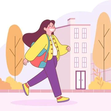 Flat Design Illustration of Cute Beautiful Girl Character Back to School wi.. Ilustración de archivo