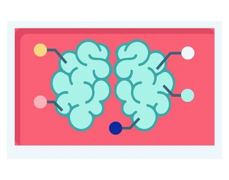 Flat design illustration depicting two brains connected by lines. Conceptual Stock Illustration