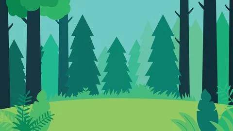 Flat Design Illustration of Green Pine Trees Adventure Nature Landscape in .. イラスト素材