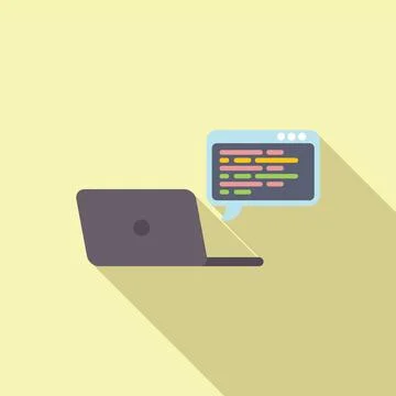 Flat design illustration of laptop with coding interface Stock Illustration