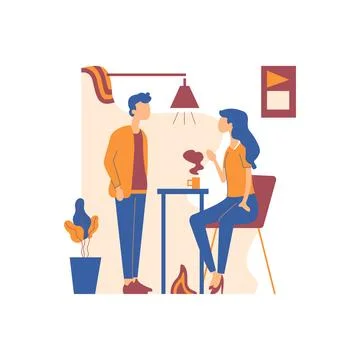Flat Design Illustration of Man and Woman is Discussing Talking at Office 库存插图