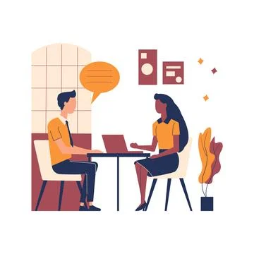 Flat Design Illustration of Man and Woman Sitting While Discussing Talking .. 스톡 일러스트