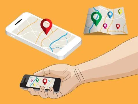 Flat design illustration of navigation application Иллюстрация