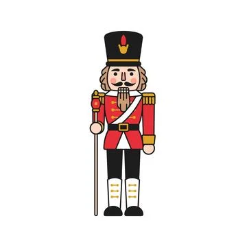 A flat design illustration of a nutcracker soldier in a red uniform with a bl Stock Illustration