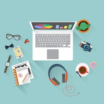 Flat design illustration of office workspace. Stock Illustration