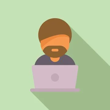 Flat design illustration of person using laptop Illustrazione stock
