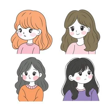 Flat Design Illustration Set of Adorable Pretty Young Girl Cartoon Characte.. Stock Illustration