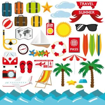 Flat design illustration set Summer Icons Stock Illustration