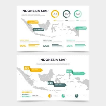 Flat design indonesia map infographics template Stock Illustration