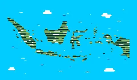 Flat design of Indonesian simple map with blue background vector illustration Stock Illustration