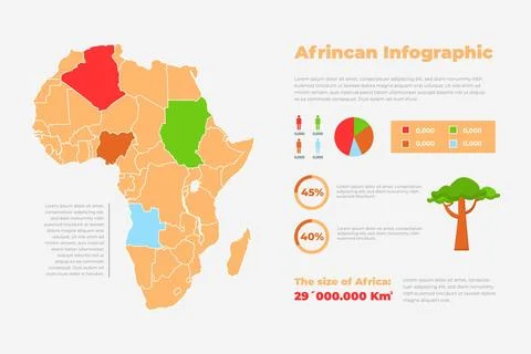 Flat design infographic map of africa and tree Stock Illustration