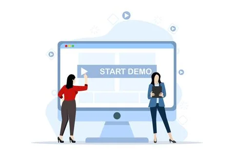 Flat design of initial demo concept. Involves a paid demo of an app or website. Stock Illustration