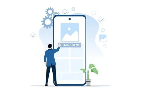 Flat design of initial demo concept. Involves a paid demo of an app or website. Stock Illustration