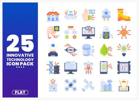Flat design innovative technology icons collection with smart house. VR. bi.. Stock Illustration