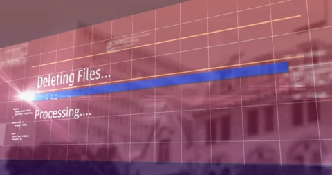 Flat design interface overlay displaying progress bar and code snippets over Stock Footage 307428782