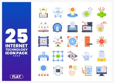 Flat design internet technology icons pack with elements 스톡 일러스트