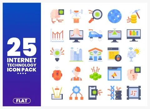Flat design internet technology icons with abstract background. Collection .. Stock Illustration