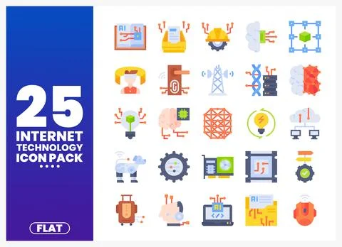 Flat design internet technology icons. Machine learning. AI. cloud computin.. Stock Illustration