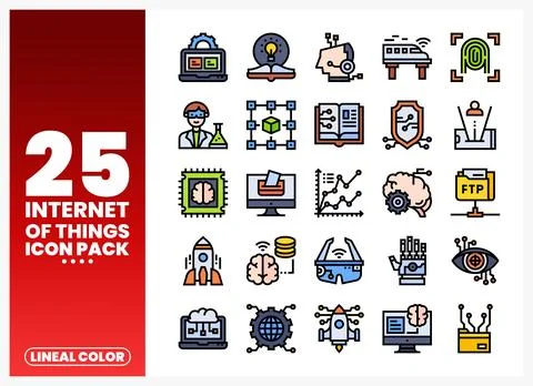 Flat design internet of things icon set with lineal color. presented on whi.. Illustrazione stock