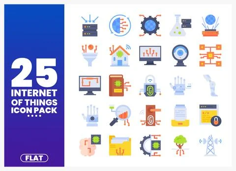 Flat design Internet of Things icon pack with elements on a blue background Stock Illustration