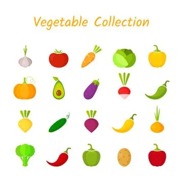 Flat design isolated colorful vegetable icon set. Stock Illustration