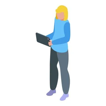 Flat design isometric illustration of a professional woman holding a digital 스톡 일러스트