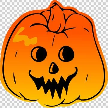 Flat design jack-o'-lantern pumpkin is floating on transparent background, Stock Illustration