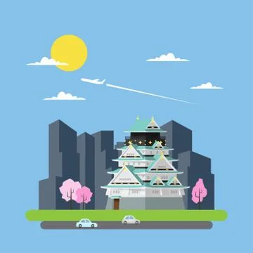 Flat design of Japan castle Stock Illustration