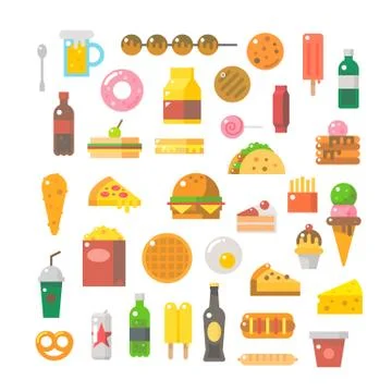 Flat design of junk food set Stock Illustration